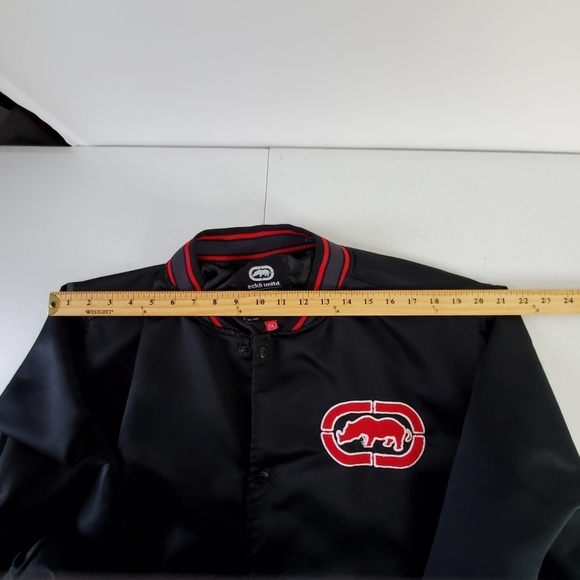 Ecko Unlimited Big Logo Bomber Jacket 2XL Rhino Spell Out Snap Front Y2K Satiny - Picture 7 of 14